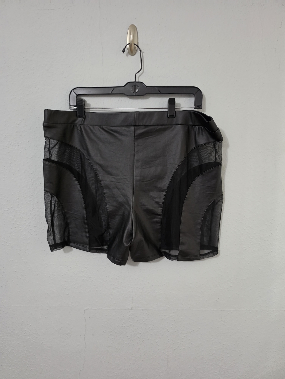 Mens PU Leather Shorts Sheer Mesh Elastic Waist Rave Hot Short Pants XL